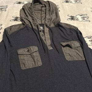 ROCK & REPUBLIC MEN'S XXL BLACK & GRAY LIGHTWEIGHT HOODIE PULLOVER SHIRT